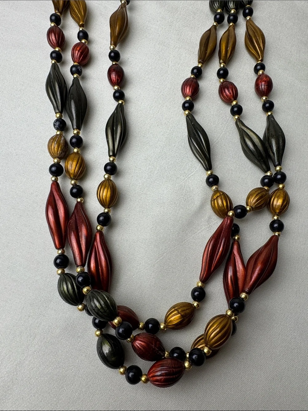 Multi-Strand Metallic Bead Necklace in Red, Gold & Black - Picture 3 of 10
